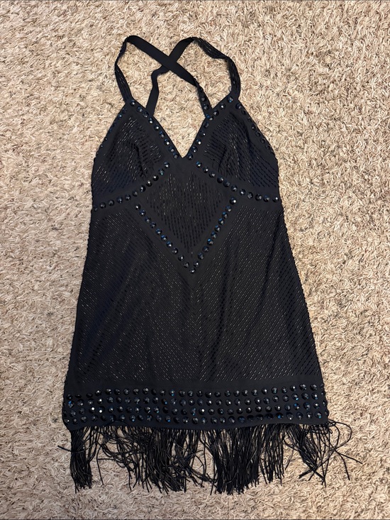 Express Dresses & Skirts - Express Black Beaded Fringe Mini Dress
